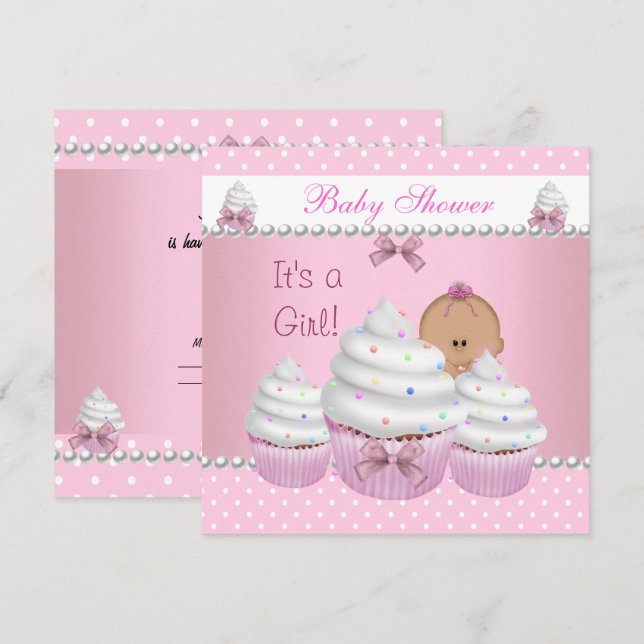 Baby Shower Cute Girl Pink Cupcake Sprinkle Invitation (Front/Back)