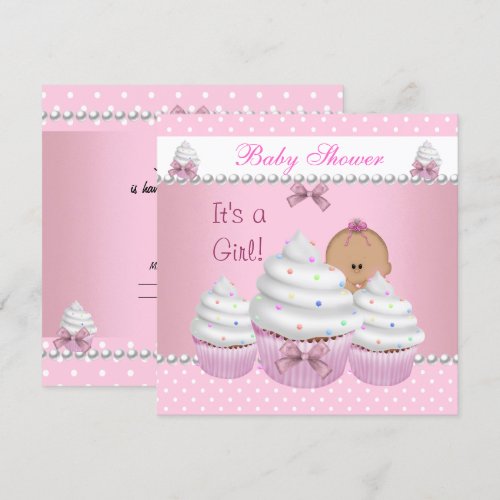 Baby Shower Cute Girl Pink Cupcake Sprinkle Custom Invitations
