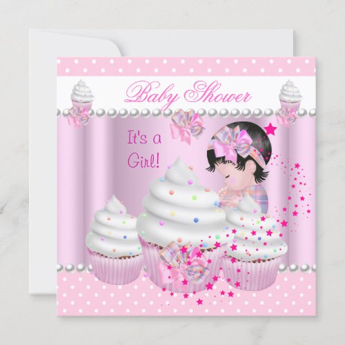 Baby Shower Cute Girl Pink Cupcake Sprinkle Personalized Invitations