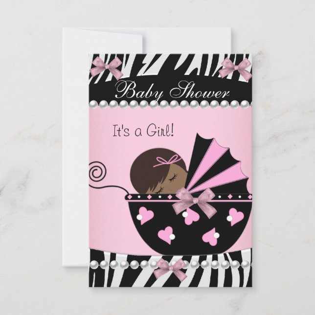 Baby Shower Cute Girl Pink Zebra Invitation (Front)