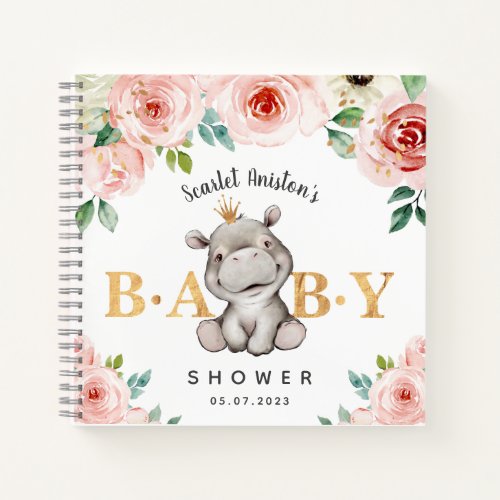 Baby Shower Cute Hippo Floral Guest Book