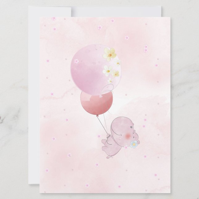 BABY SHOWER CUTE HIPPO. FOR BABY GIRL INVITATION (Back)