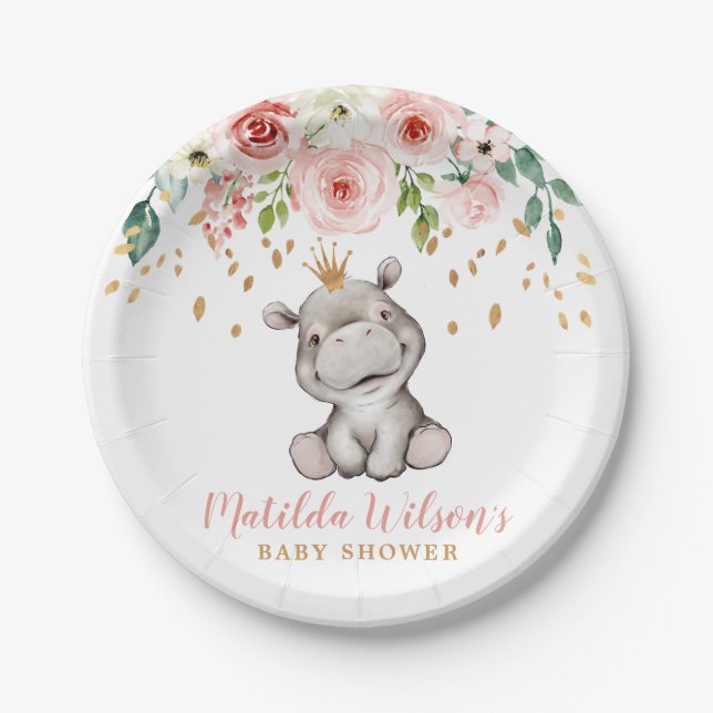 Baby Shower Cute Hippo Paper Plate (Front)