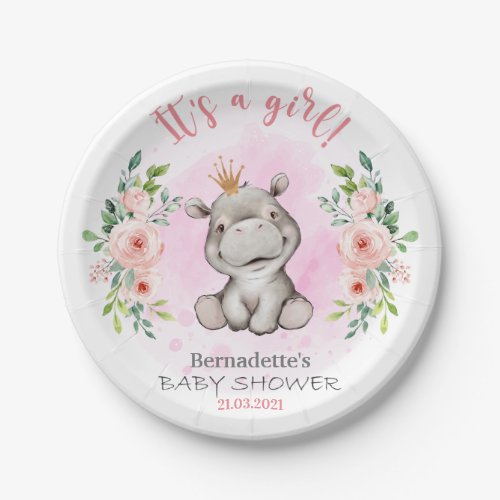Baby Shower Cute Hippo Paper Plate