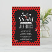 Baby Shower Cute Ladybugs Black & Red Dots Invitation (Standing Front)