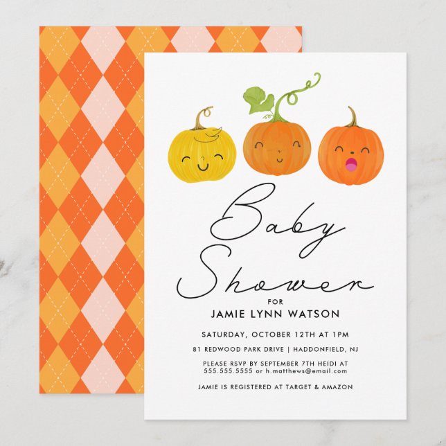 BABY SHOWER | Cute Little Pumpkin Invitation (Front/Back)