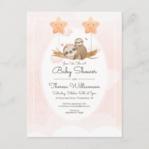 Baby Shower  Cute Little Sloth  Baby Postcard