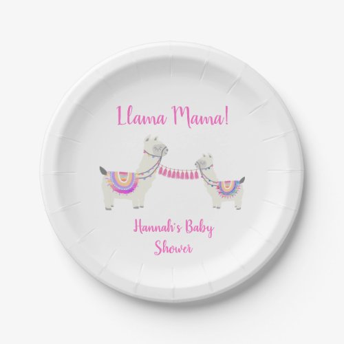 Baby Shower Cute Llama Mama Hot Pink and White Paper Plates