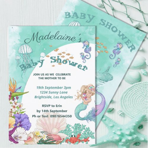  Baby Shower Cute Mermaid Under The Sea  Invitation
