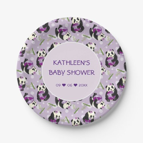 Baby Shower Cute Panda Pale Lilac Pattern Paper Plates