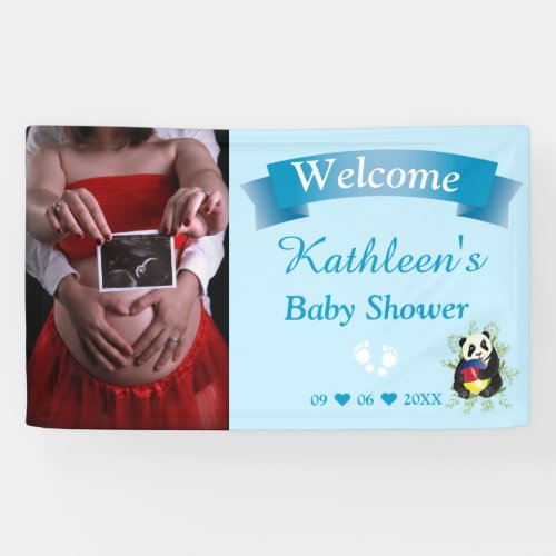 Baby Shower Cute Panda Playing Ball Light Blue Ban Banner