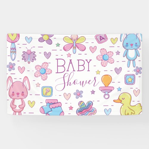 Baby Shower   Cute Pastel Toys Banner