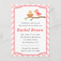 Baby Shower - Cute pink bird with newborn Invitation