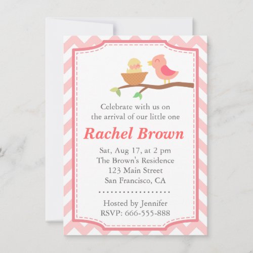 Baby Shower - Cute pink bird with newborn Custom Announcement