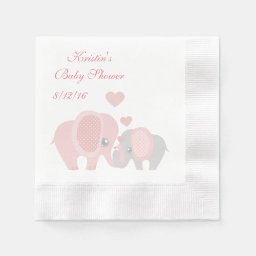 Baby Shower Cute Pink Elephants Napkins