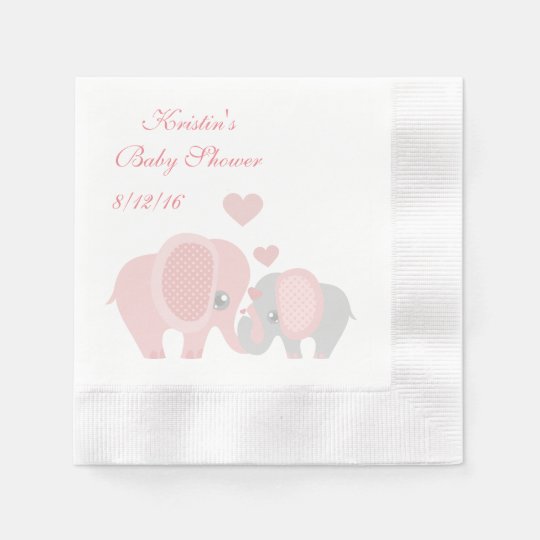 Baby Shower, Cute Pink Elephants Napkins