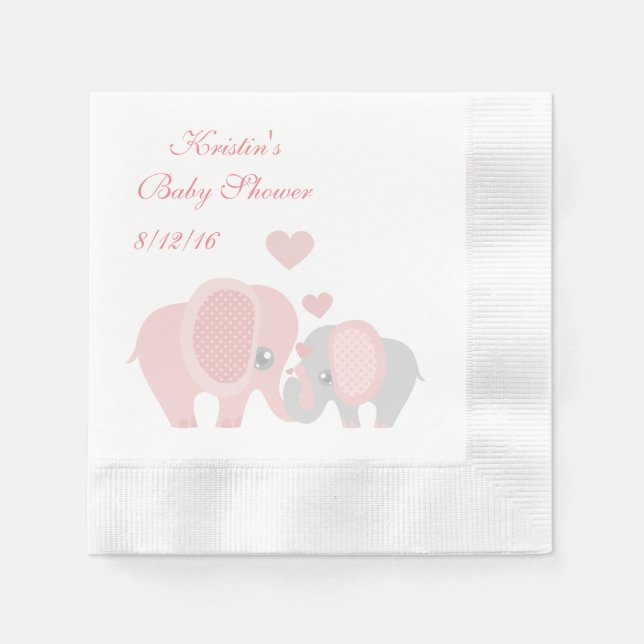 Baby Shower, Cute Pink Elephants Napkins (Front)