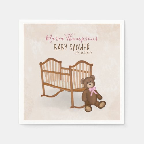 Baby Shower Cute Pink Vintage Nursery Teddy Bear Napkins