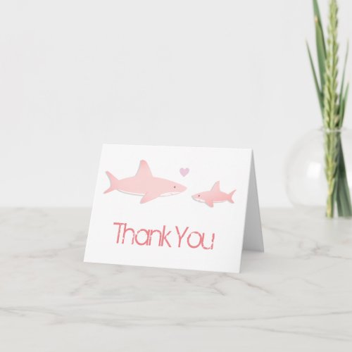 Baby Shower Cute Pink White Shark  Thank You Card