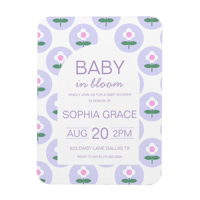 Baby Shower Cute Purple Pink Daisy Flower Magnet (Vertical)