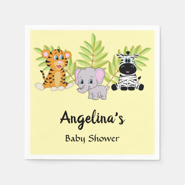 Baby Shower Cute Safari Jungle Animals Napkins (Front)