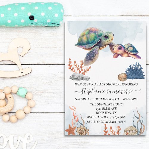 Baby Shower Cute Sea Turtle Watercolor  Invitation