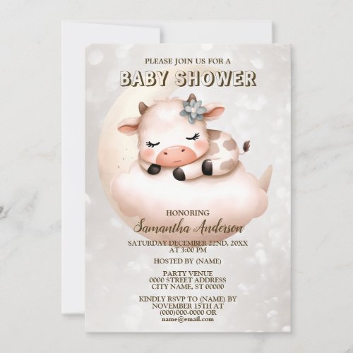Baby Shower Cute Sleeping Baby Calf Animal Invitation
