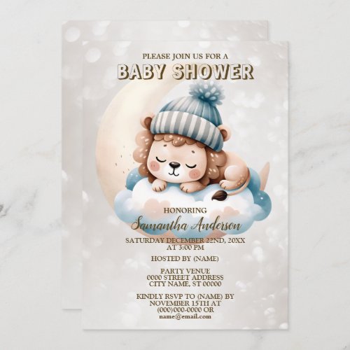 Baby Shower Cute Sleeping Baby Cub Animal Invitation
