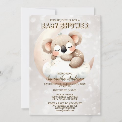 Baby Shower Cute Sleeping Baby Koala Animal Invitation