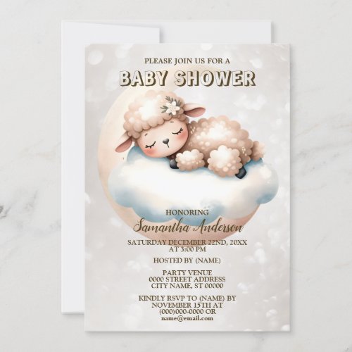 Baby Shower Cute Sleeping Baby Lamb Animal Invitation