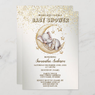 Baby Shower Cute Sleeping Beautiful Elephant Invitation
