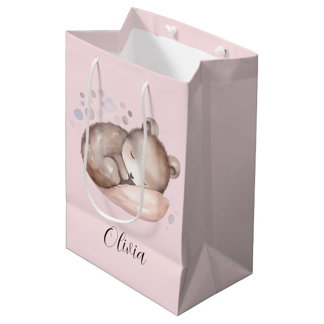 Baby Shower, cute sleeping teddy bear Medium Gift Bag (Front Angled)