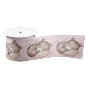 Baby Shower, cute sleeping teddy bear Satin Ribbon