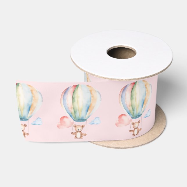 Baby Shower, cute teddy bear and hot air balloon Satin Ribbon (Spool)