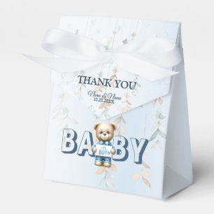 Baby Shower Cute Teddy Bear Blue Floral Beautiful Favor Boxes
