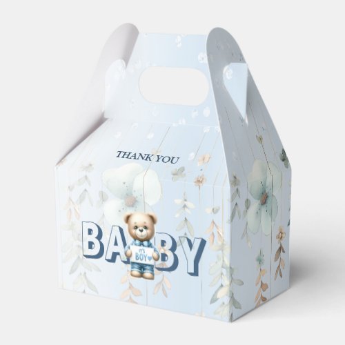Baby Shower Cute Teddy Bear Blue Floral Beautiful Favor Boxes