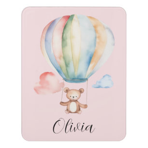 Baby Shower, cute teddy bear with hot air balloon Door Sign