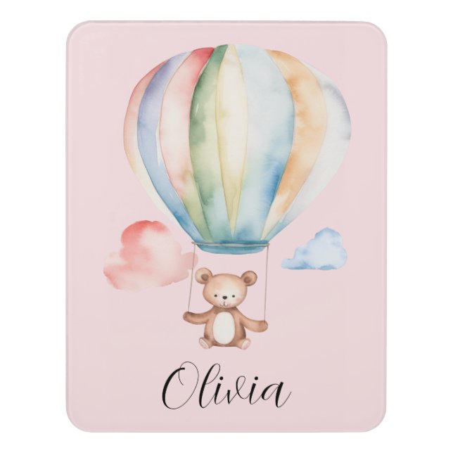 Baby Shower, cute teddy bear with hot air balloon  Door Sign (Contemporary Vert)
