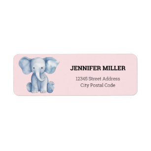 Baby Shower cute watercolor blue elephant Label