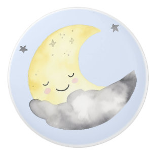 Baby shower, cute watercolor sleeping moon  ceramic knob