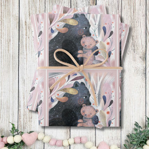 Baby Shower Cute Watercolor Woodland Animals Bears Wrapping Paper Sheets