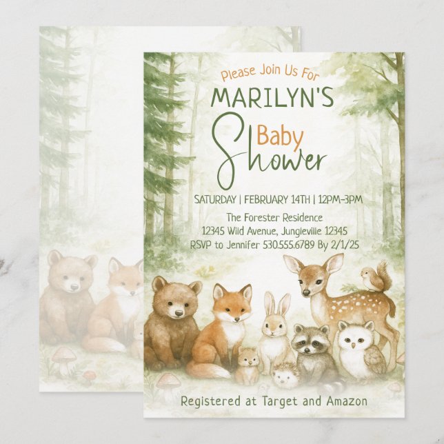 Baby Shower Cute Woodland Baby Animals Invitation (Front/Back)