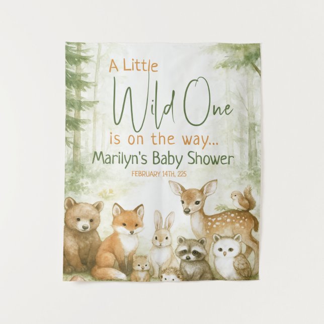 Baby Shower Cute Woodland Baby Animals Tapestry (Front)