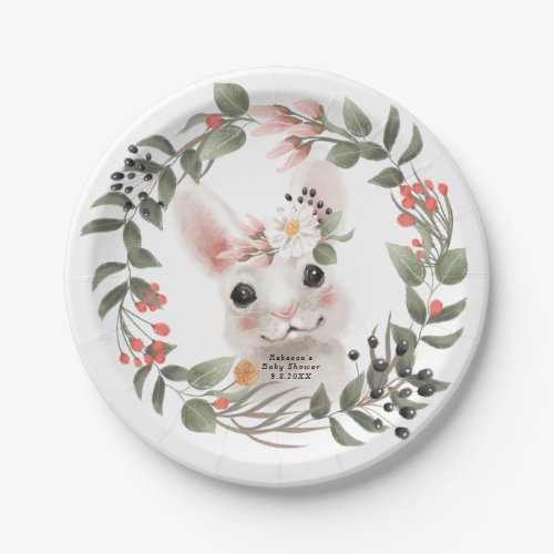 baby shower cute woodland bunny rabbit paper plate