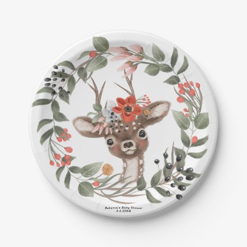 baby shower cute woodland deer paper plate