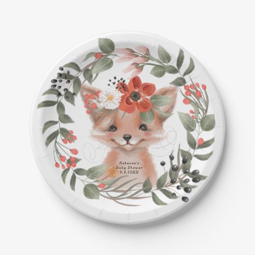 baby shower cute woodland fox paper plate