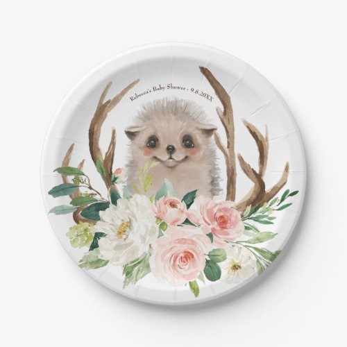 baby shower cute woodland hedgehog paper plate