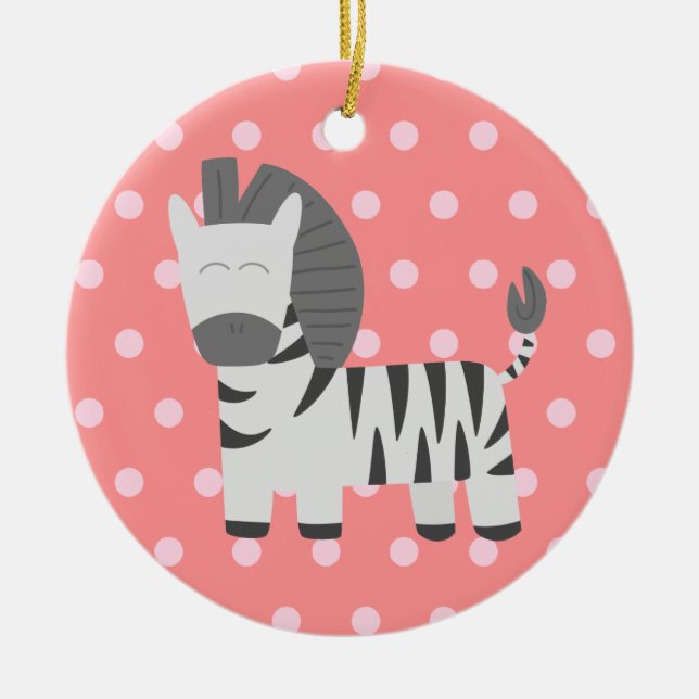 Baby Shower: Cute zebra with pink polka dots Ceramic Ornament (Front)