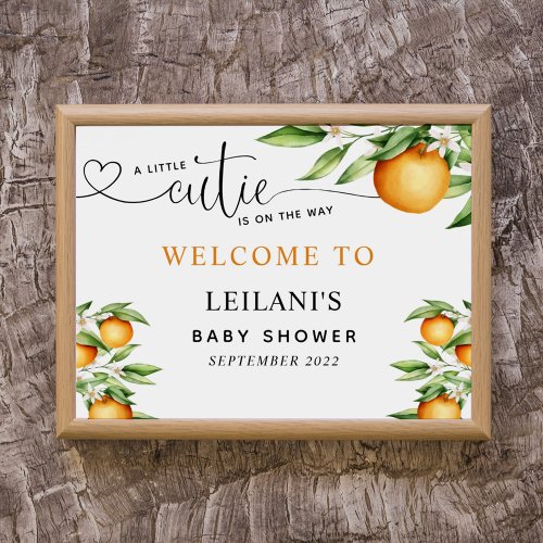 Baby Shower Cutie Orange Watercolor Welcome Poster