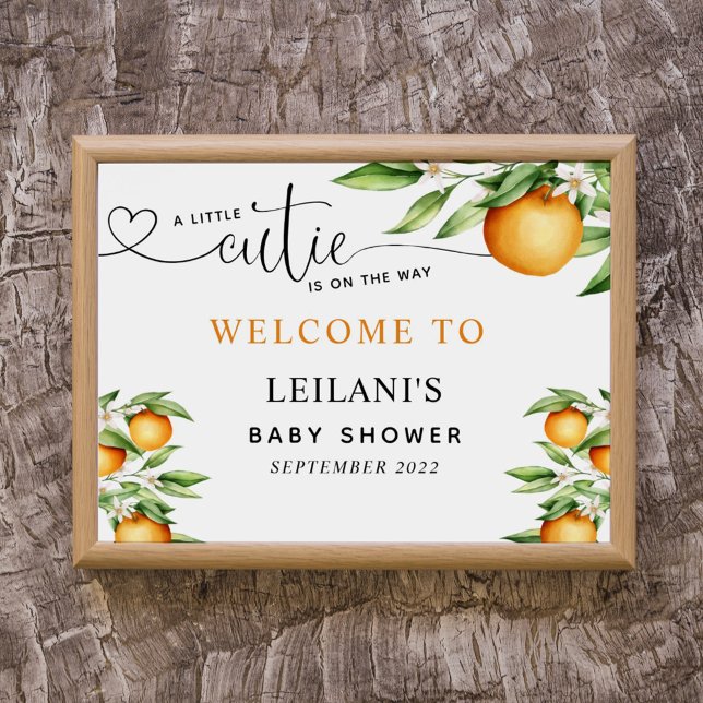 Baby Shower Cutie Orange Watercolor Welcome Poster (Creator Uploaded)